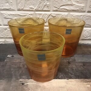 Lot Of 3 SIAN Casa Yellow "Gold" Opal Swirl Glass Vase Planters Made In‎ Italy